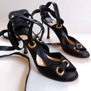 JIMMY CHOO BLACK LEATHER LACE UP HEELS SZ 39